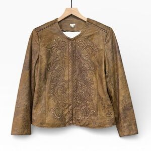 Reba Faux Leather Western Jacket Embroidery Stud Detail Brown Women’s Size Large